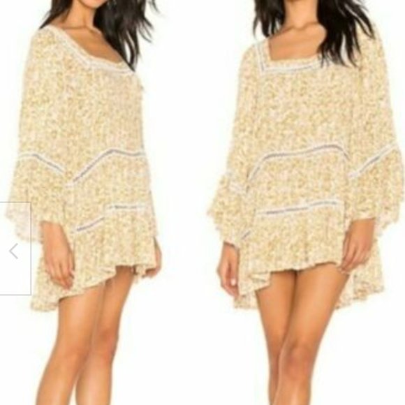 Free People Talk About It Tunic Boho Top Sz S OB908667 Ivory Gold EUC - Picture 1 of 9